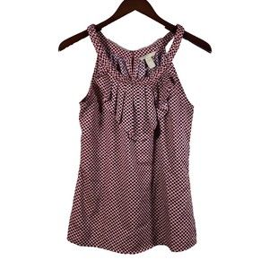 Banana Republic Dark Navy & Salmon Ruffled Neck Sleeveless Top Size Small